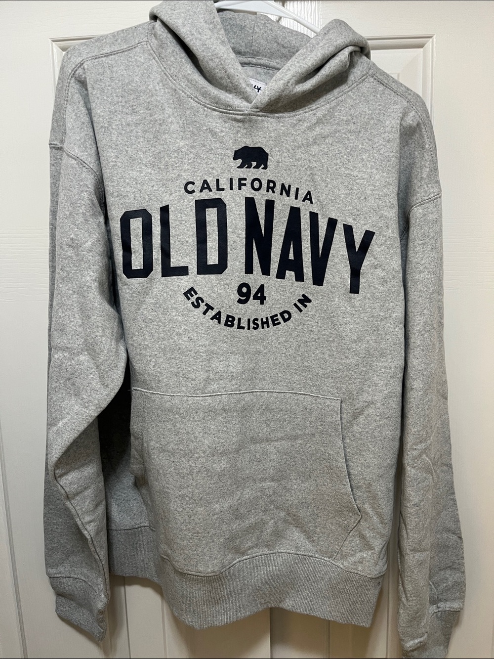 Old Navy Men's Light Gray Crewneck Hoodie with Navy Logo